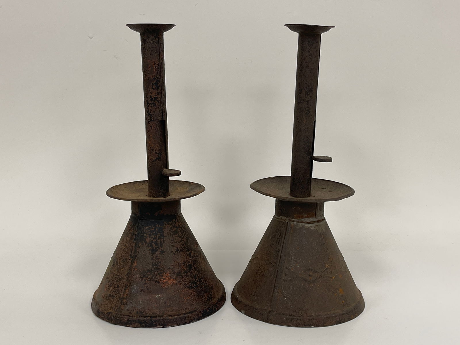 PAIR OF 19TH C SAND WEIGHTED CONICAL BASED CANDLESTICKS (1 of 5)