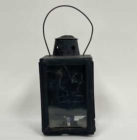 TIN LANTERN W/ ROOSTER DESIGN