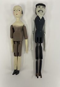 TWO JOINTED DOLLS 13" 15"