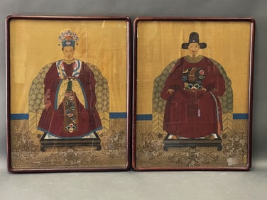 PAIR OF EARLY ASIAN PAINTING PORTRAITS