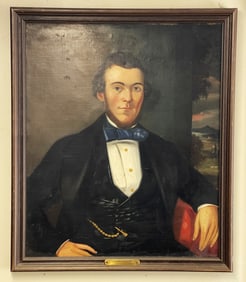 PORTRAIT OF MAN WITH MOUNTAIN & LAKE