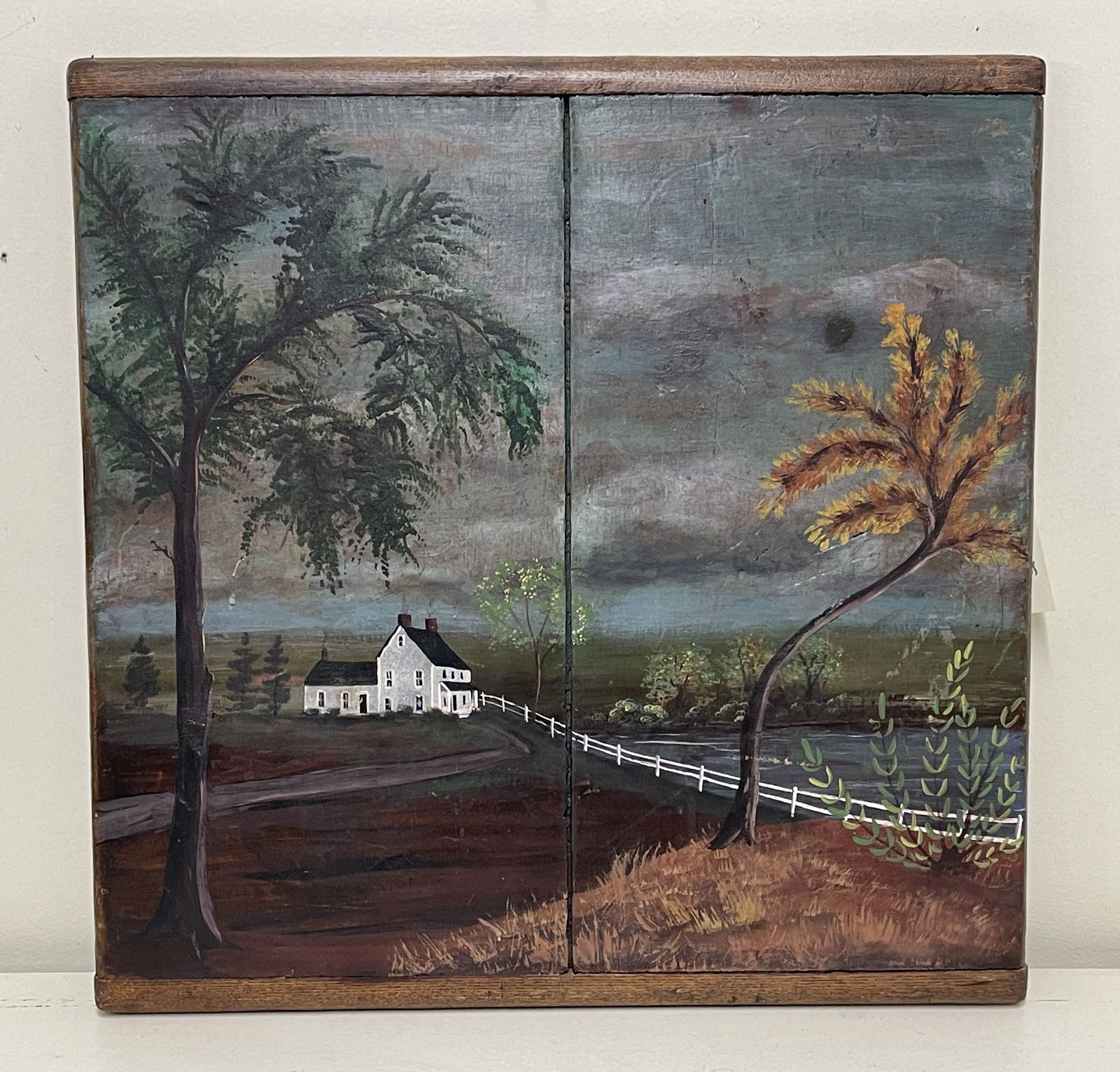 FOLK ART PAINTING OF FARM SCENE SIGNED LINDA STEELE (1 of 2)