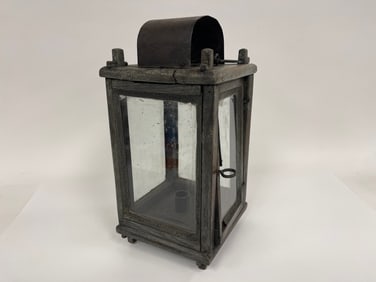 EARLY WOODEN BARN LANTERN IN THE OLD BLUE / GREY PAINT