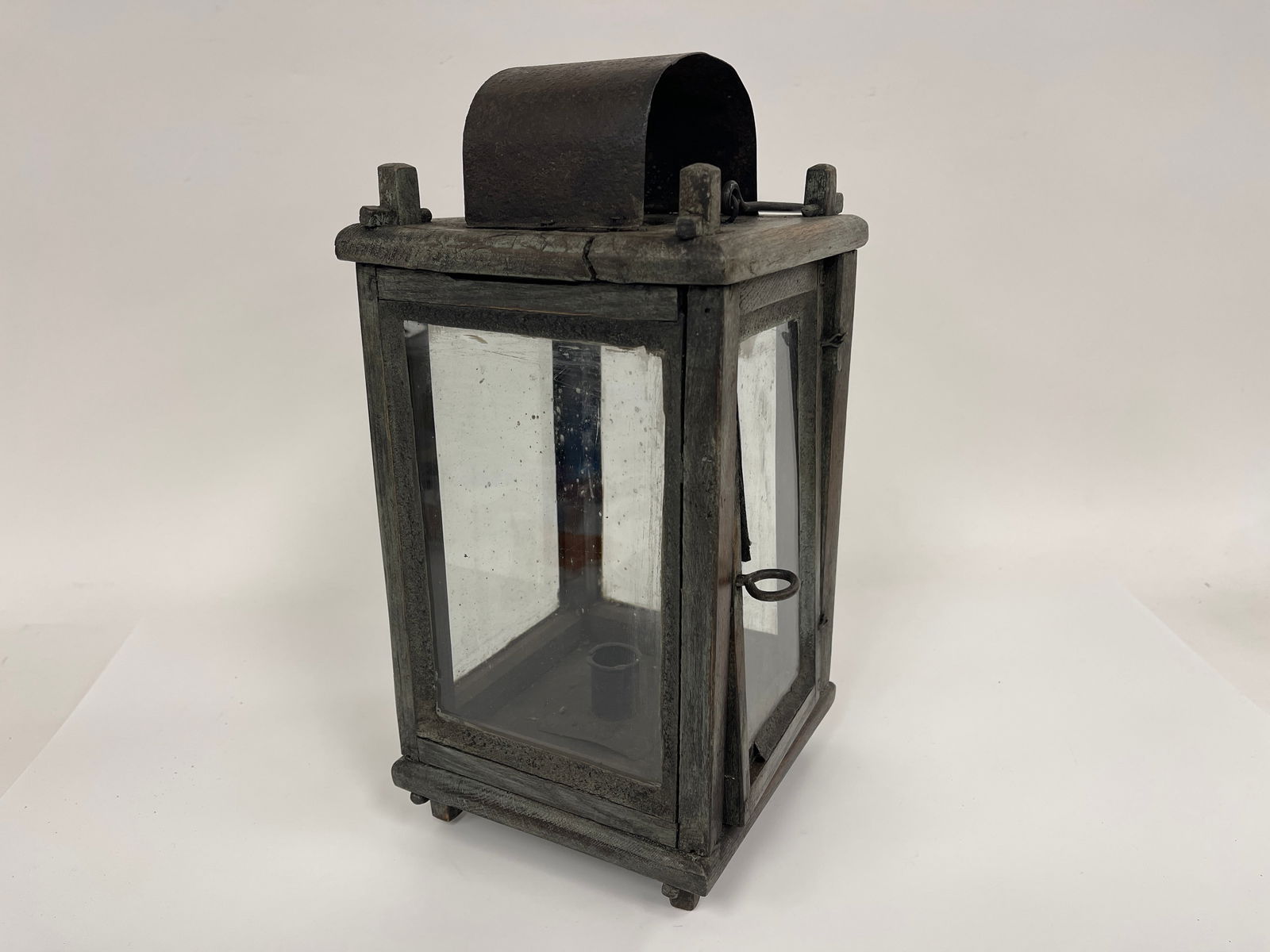 EARLY WOODEN BARN LANTERN IN THE OLD BLUE / GREY PAINT (1 of 7)