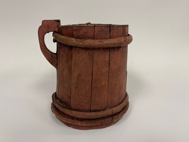 MINI WOODEN BANDED DRINKING PIGGIN OR MUG IN RED