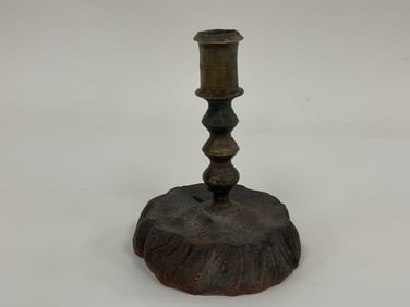 WOODEN VASE M CROMWELLIAN MAKE- DO 17TH C CANDLESTICKS