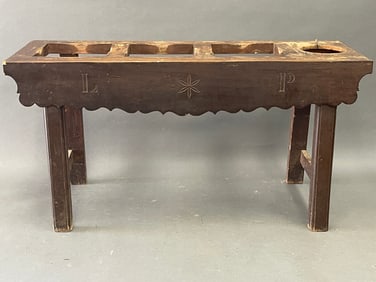 OLD SPANISH BROWN PAINTED JUG RACK