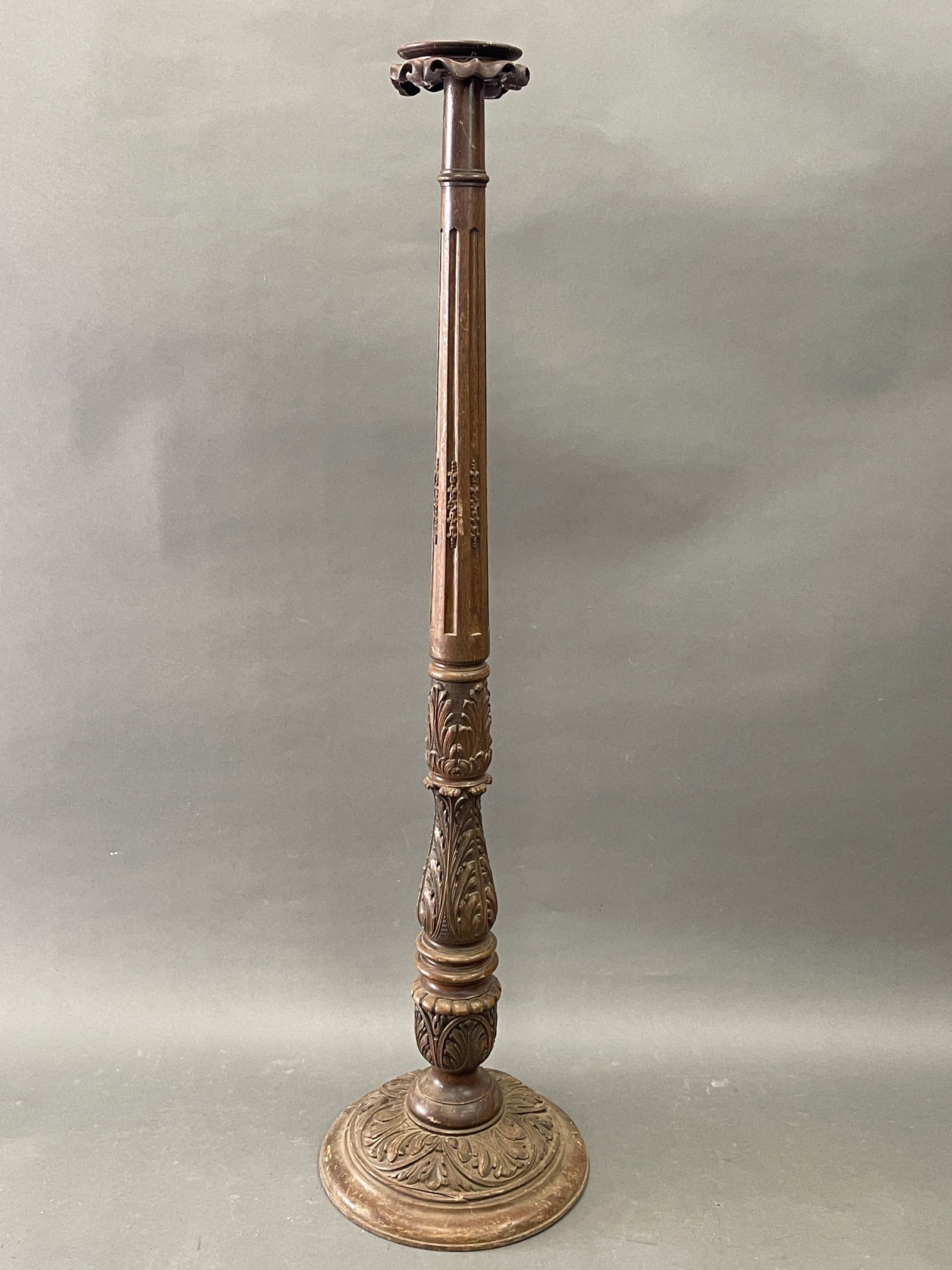 CARVED FLOOR STAND: CARVED FLOOR STANDING PEDESTAL, 58" T