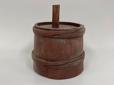 EARLY BARREL SHAPED , WOODEN BANDED APPLE CIDER FUNNEL