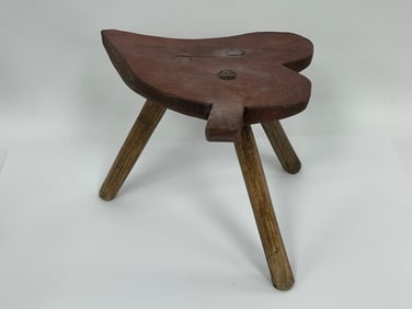 EARLY HEART SHAPED WOODEN STOOL W/ 3 DRAWS HAVEN LEGS
