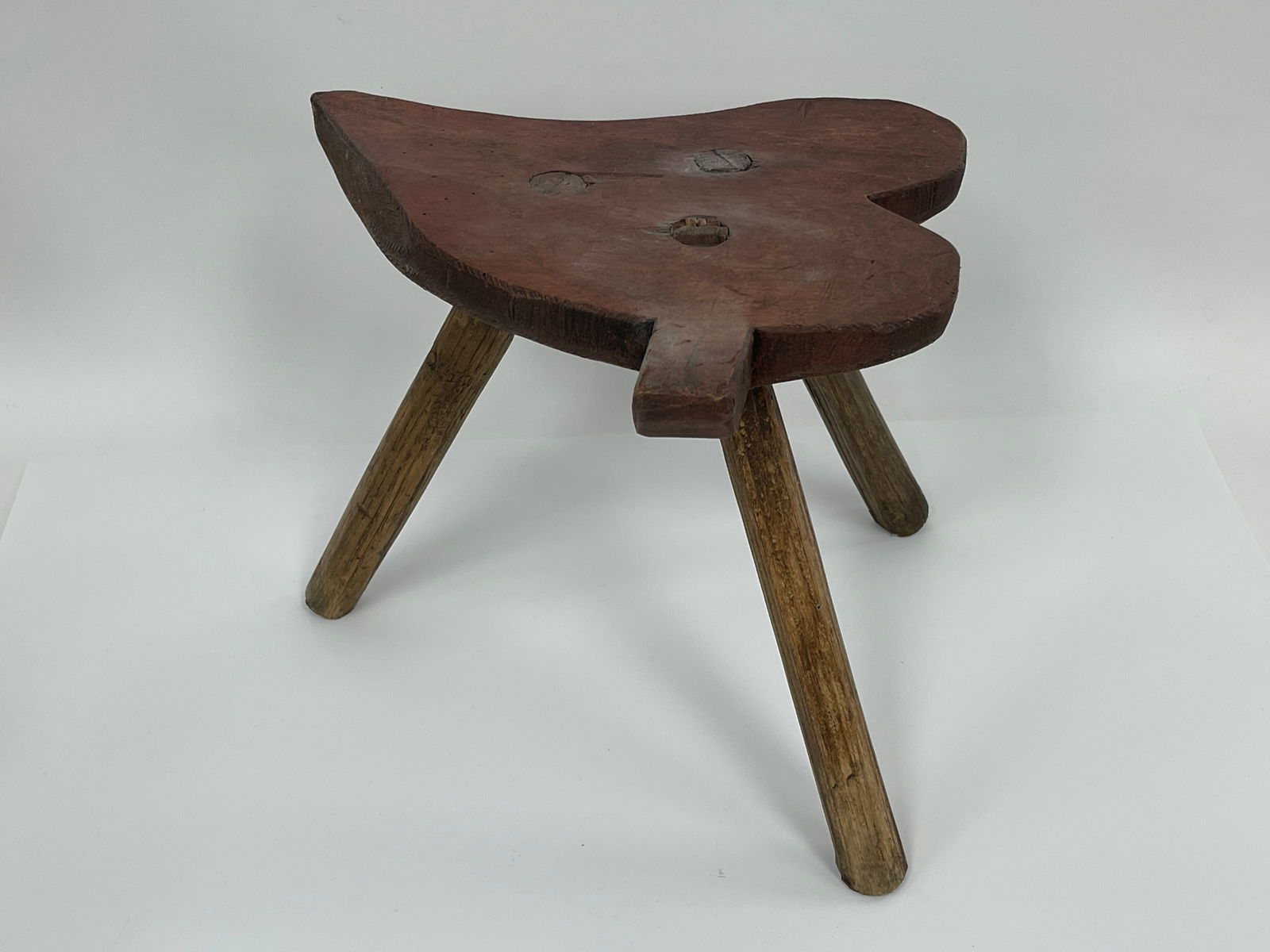 EARLY HEART SHAPED WOODEN STOOL W/ 3 DRAWS HAVEN LEGS (1 of 4)