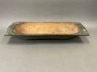 BIG DARK GREEN HAND HEWN TRENCHER W/ FABULOUS WEAR & TOOL MARKS