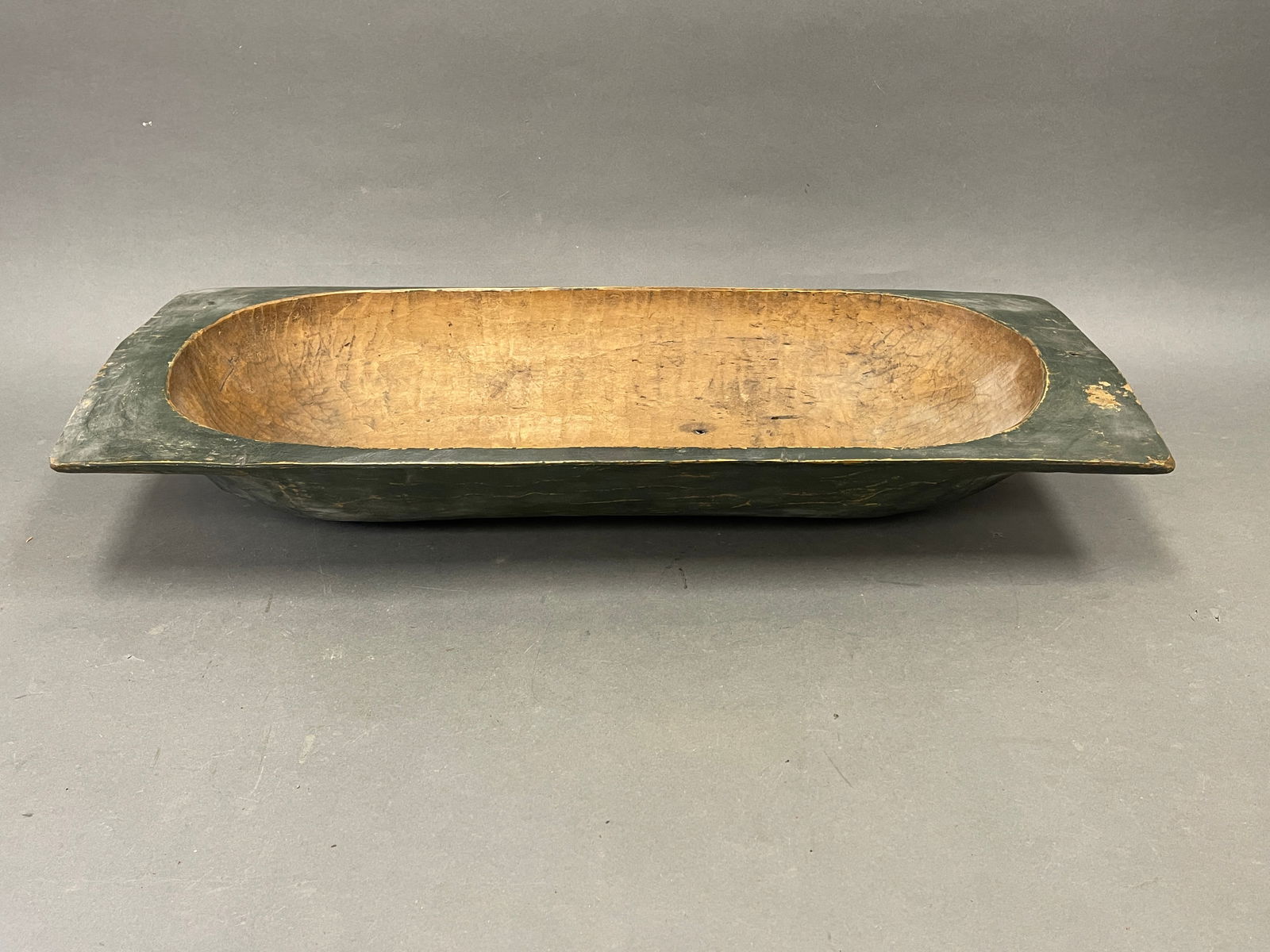 BIG DARK GREEN HAND HEWN TRENCHER W/ FABULOUS WEAR & TOOL MARKS (1 of 4)