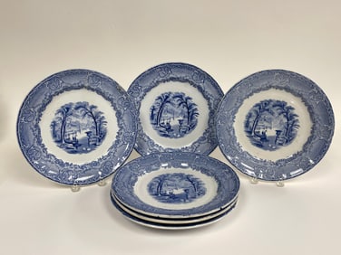SET OF 6 VENUS PATTERN , IRONSTONE LUNCHEON PLATES IN PLEASING LIGHT BLUE TRANSFER