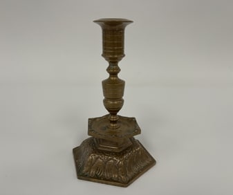 HIGHLY DECORATIVE BRASS 18TH C CHAMBER STICK