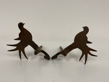 PAIR OF BIRD FINIAL BLACKSMITHED BEAM HOOKS