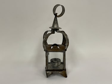 LOVELY CONDITION SHEET TIN 4 GLASS CANDLE LANTERN