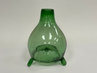 GREEN BLOWN GLASS FOOTED FLY TRAP