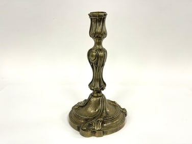 FABULOUS FRENCH C 1780 BRASS CANDLESTICK IN UNUSUALLY STYLISTIC CASTING