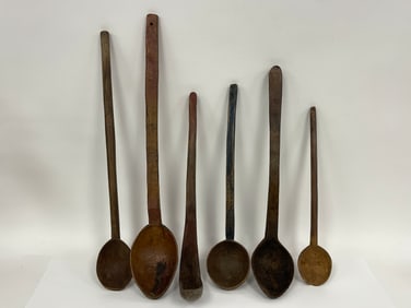6 UNUSUAL EARLY WOODEN SPOONS