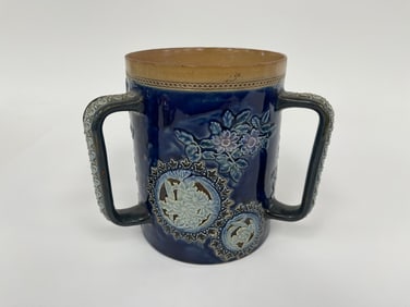 THREE HANDLED VASE BY DOULTON LAMBETH, 5 X 6.5