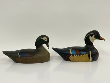 TWO FOLK ART PAINTED DECOYS, HOLGER SMITH MATTAPOISETT, MA. 1977, 1976, 13 X 8