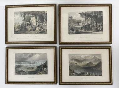 FOUR COLORED PRINTS ENGRAVED J DAVIES  9 X 11