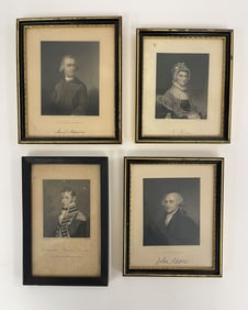 FOUR FRAMED ITEMS, JOHN ADAMS, SAM ADAMS,A ADAMS, COMMANDER DECATUR, LARGEST 6 X 8