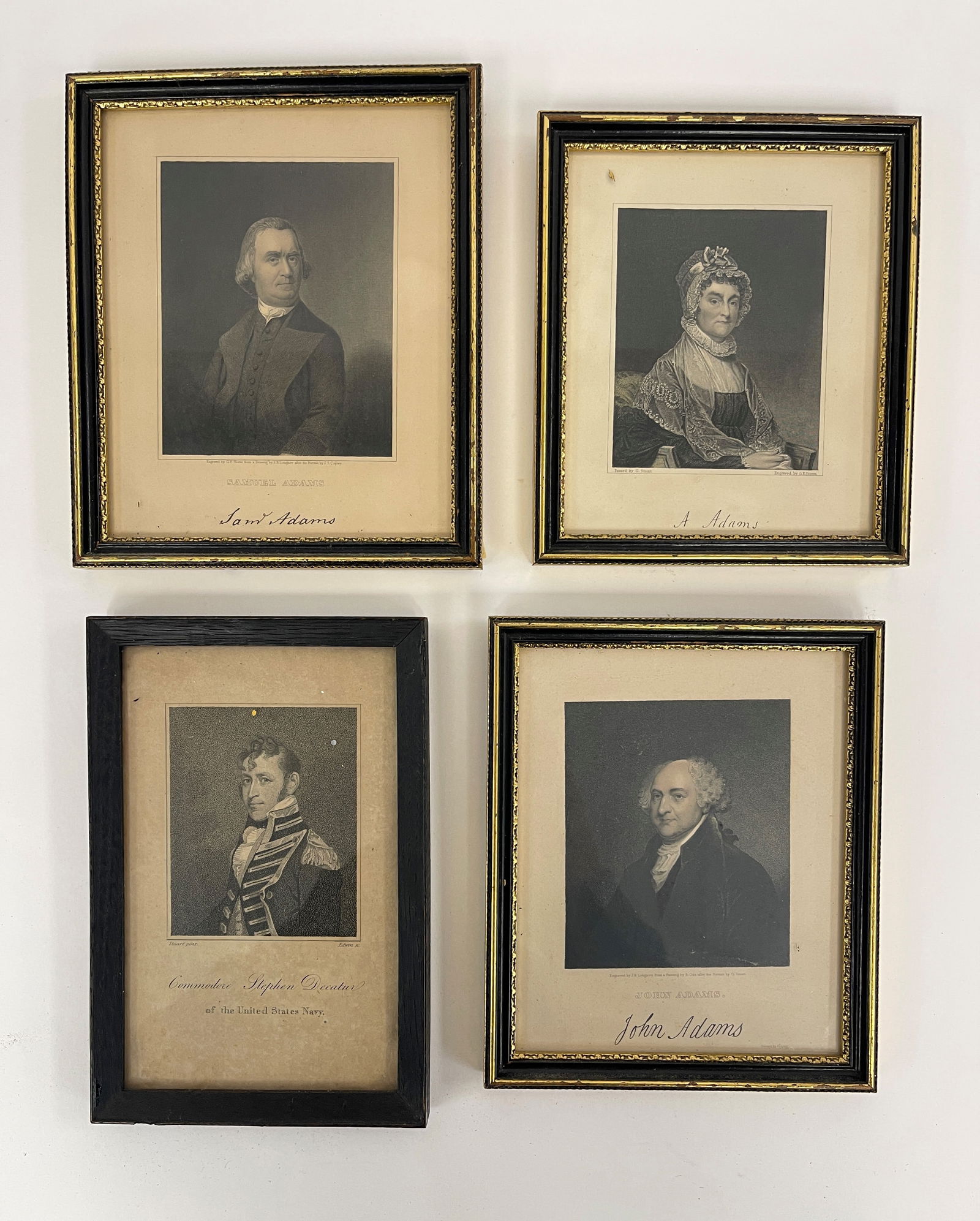 FOUR FRAMED ITEMS, JOHN ADAMS, SAM ADAMS,A ADAMS, COMMANDER DECATUR, LARGEST 6 X 8 (1 of 1)