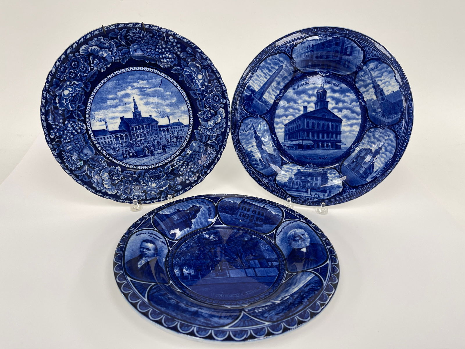 THREE HISTORICAL FLOW BLUE PLATES 10" (1 of 3)
