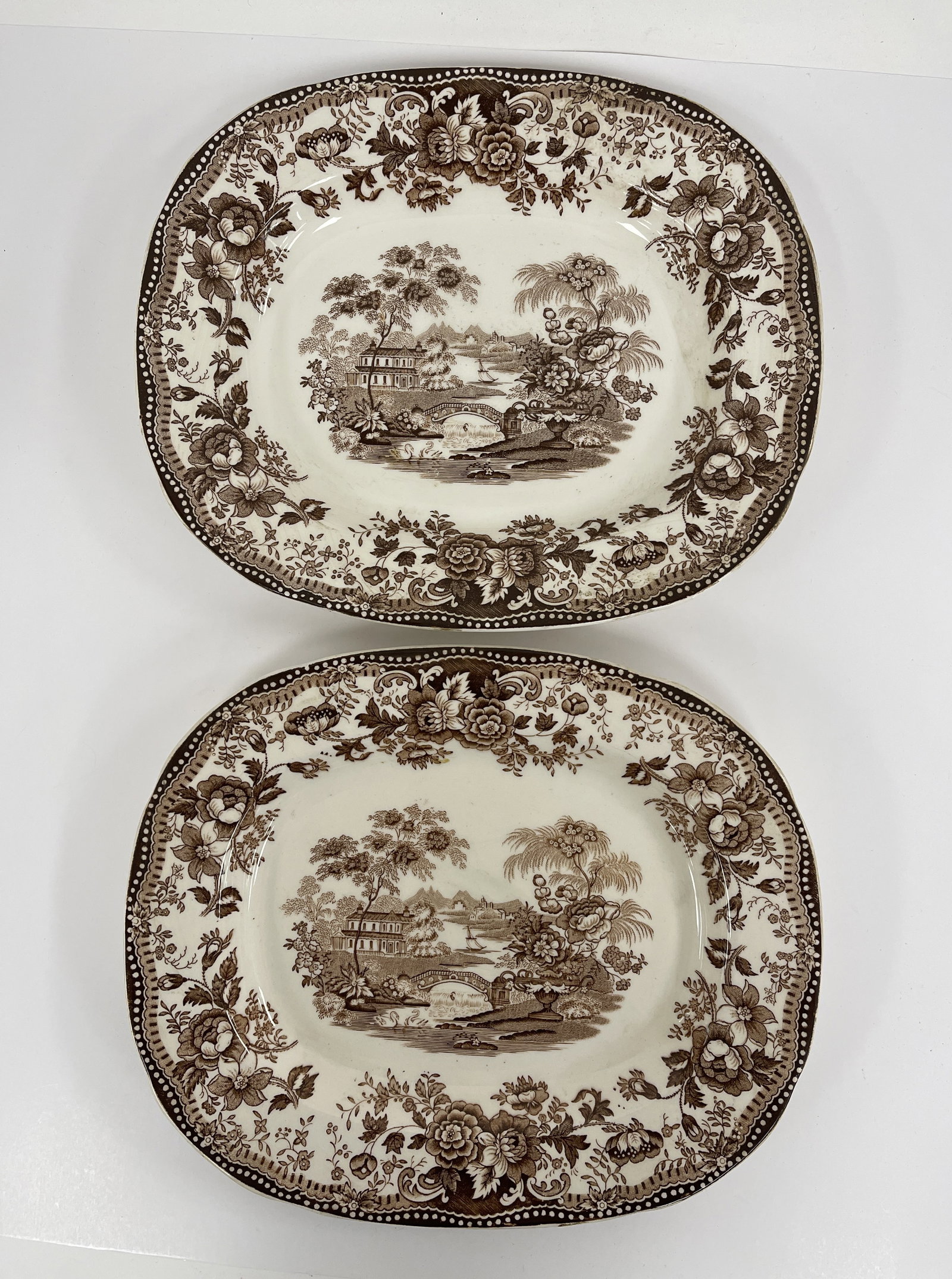 TWO BROWN STAFFORDSHIRE PLATTERS 10 X 12: TWO BROWN STAFFORDSHIRE PLATTERS 10 X 12