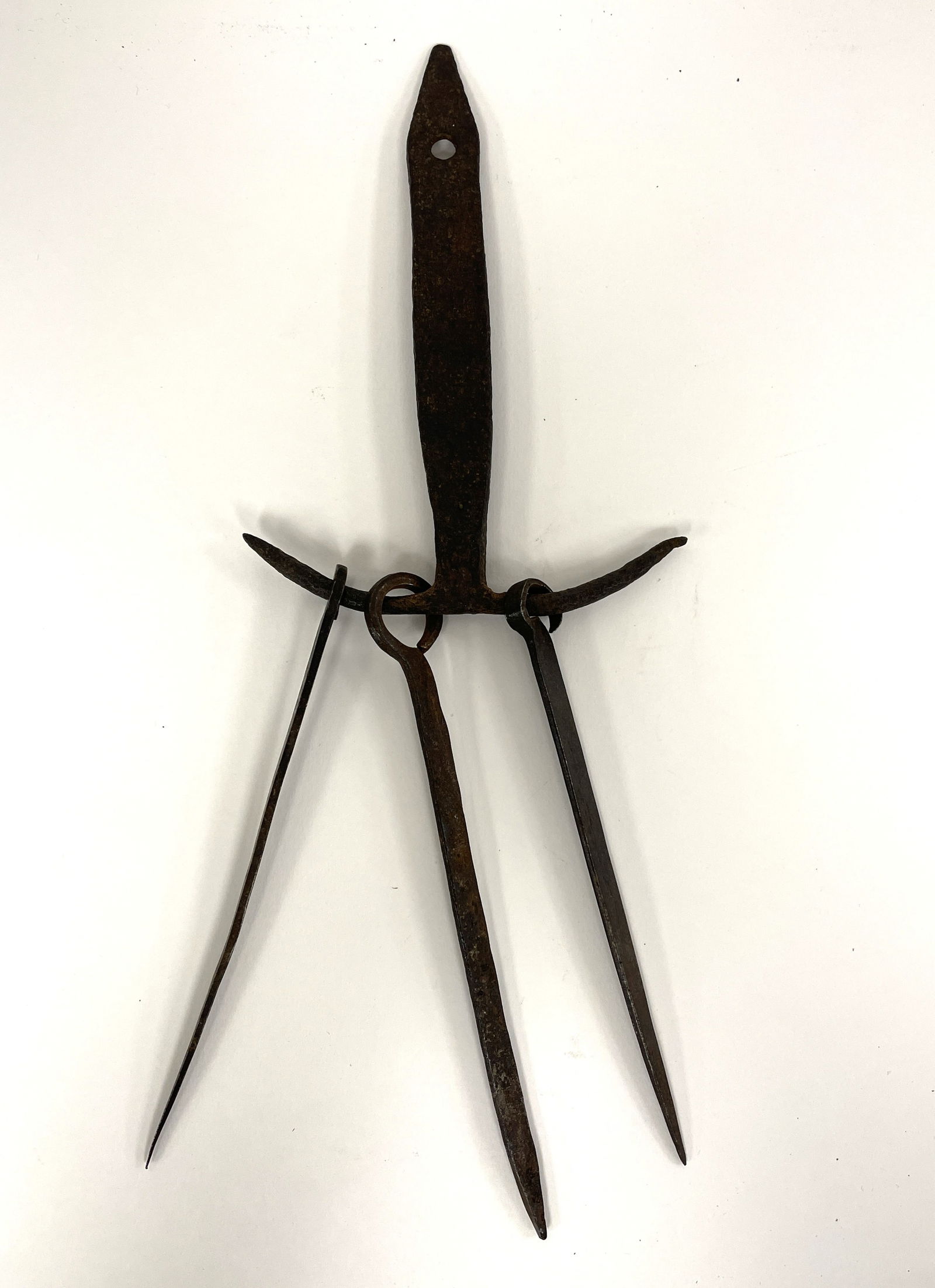 18th C wrought iron skewer holder and 3 skewers (1 of 3)