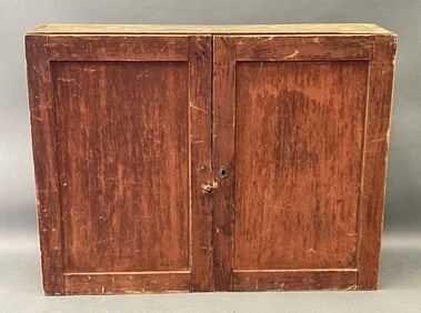 19th c 2 door wall mount cupboard in old red