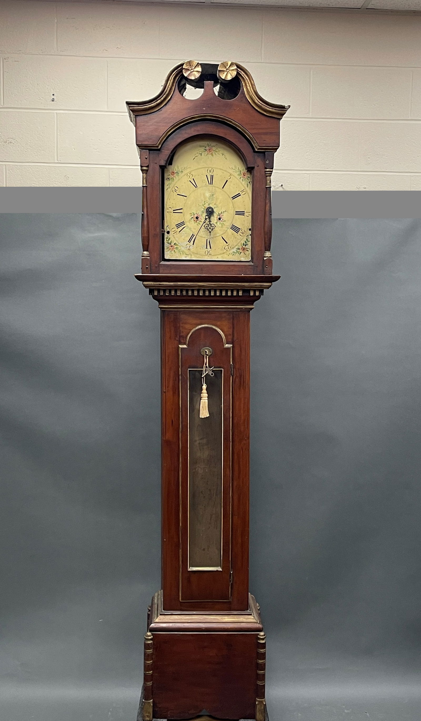 Late 18th or early 19th century walnut tall case scrolltop clock (1 of 7)