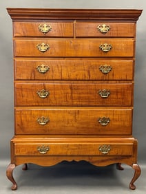 Tiger maple chest on frame