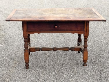 RARE 17TH C MA BAR TAVERN TABLE WITH ORIGINAL BRACKETS RESTORATIONS TO TOP AND DRAWER MA C. 1650