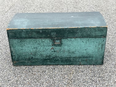 19TH C DOME TOP BOX IN ORIGINAL BLUE PAINT AS FOUND