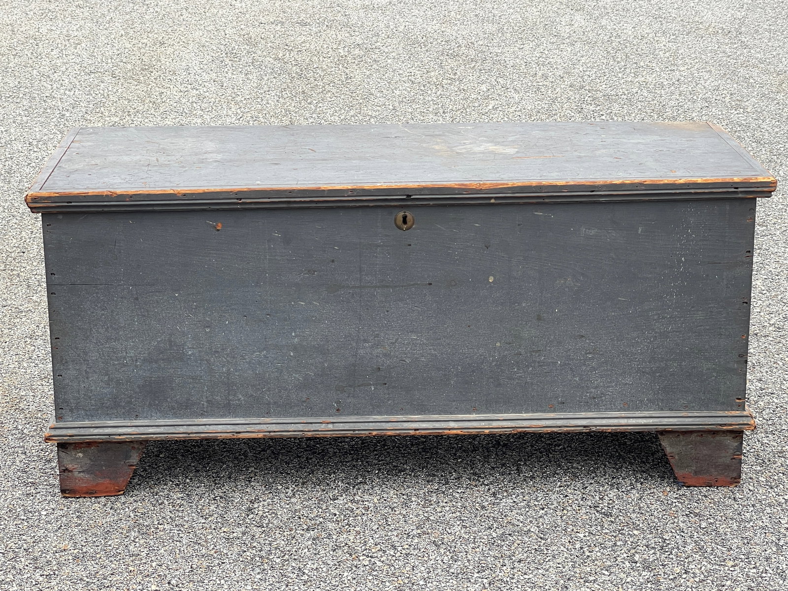 SMALL 18TH C BLANKET CHEST CUT SIDES IN OLD BLUE PAINT INTERIOR WITH TIL AND TWO DRAWERS C.1780 (1 of 5)