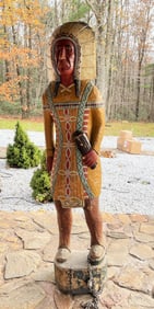 CARVED AND PAINTED NATIVE AMERICAN INDIAN CHIEF, 74"