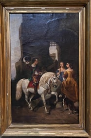 LARGE OIL ON CANVAS PAINTING OF A HORSE RIDER
