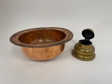 LOT OF 2 18th c copper/brass: a.         18TH copper STRAINER 9" X 3" b.         18th century brass