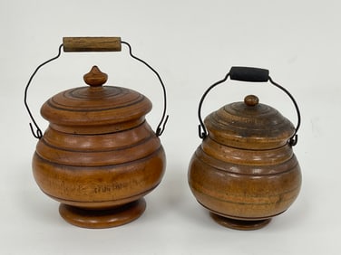 LOT OF 2:  19th c small Pease ware jars  with lids and handles mint condition