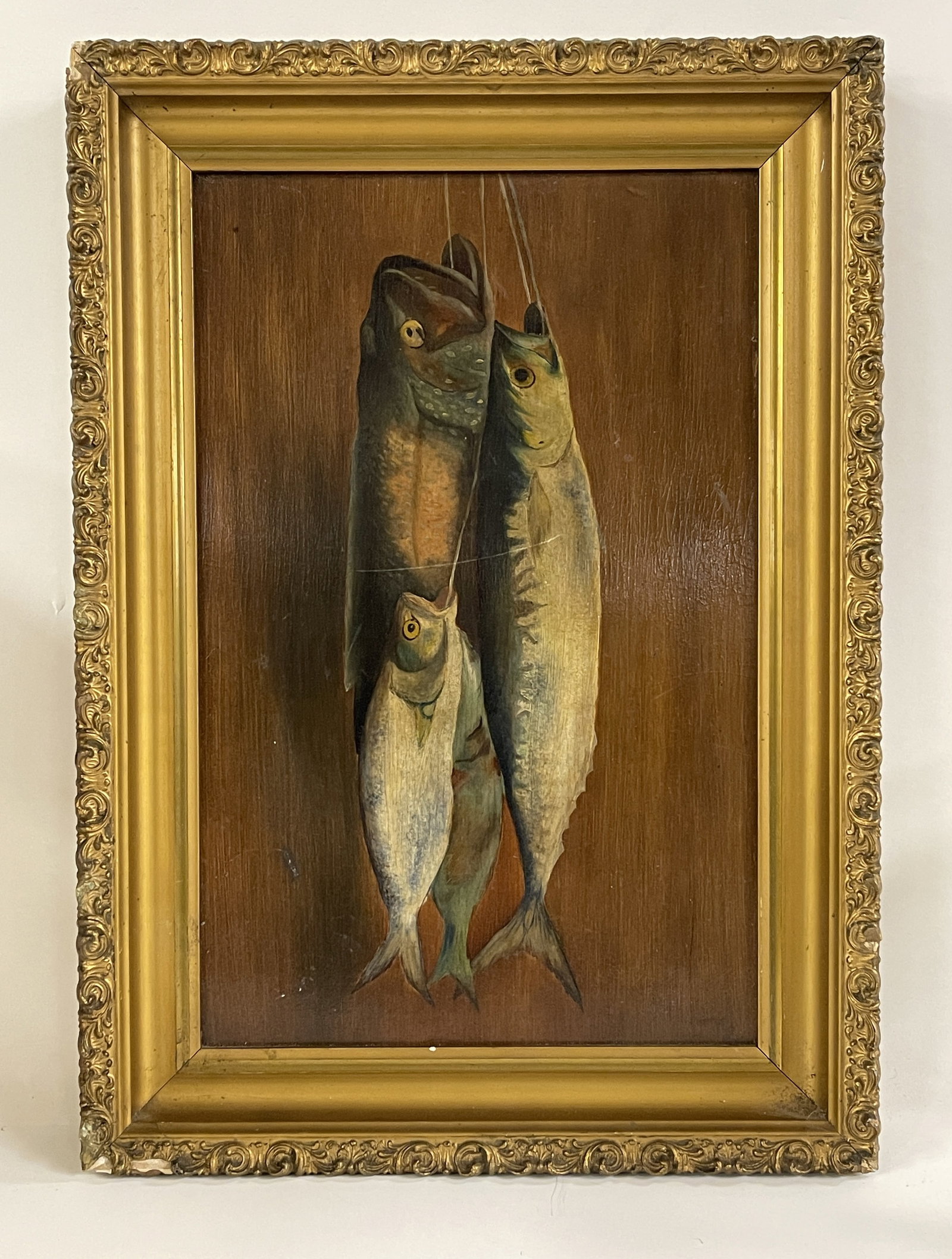 VINTAGE FISH PAINTING ON PANEL: VINTAGE FISH PAINTING ON PANEL 16 X 23