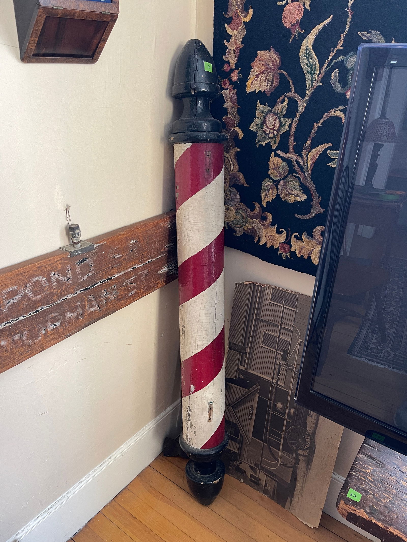 BARBER POLE: ANTIQUE BARBER POLE, ORIGINAL PAINT 57"