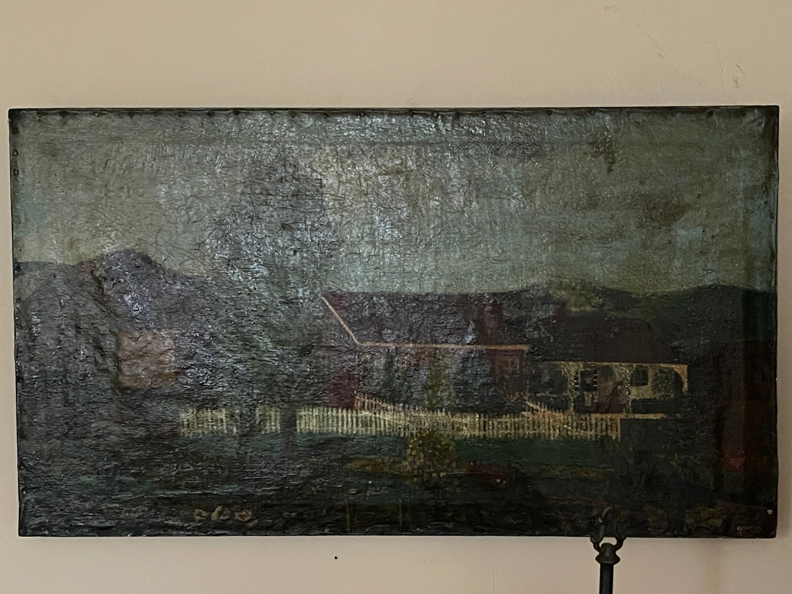 FOLK ART PAINTING: FOLK ART PAINTING OF A HOMESTAED 32" X 18"