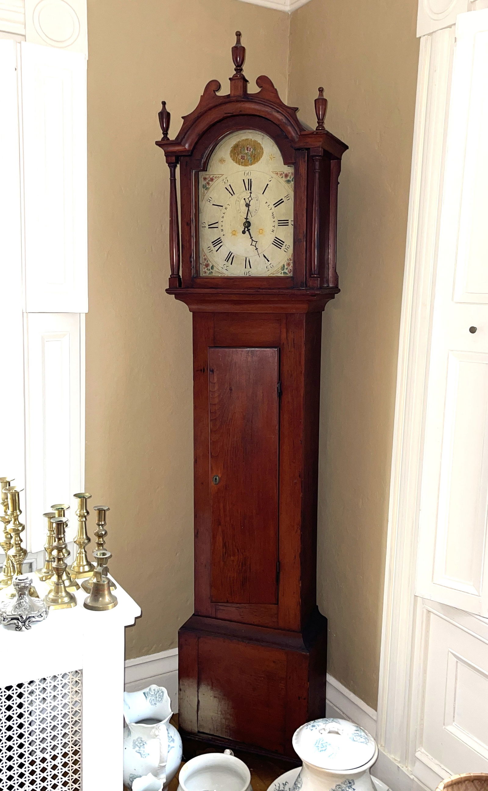 S. HOADLEY TALL CASE CLOCK: SILAS. HOADLEY TALL CASE CLOCK 19" X 12" X 86"