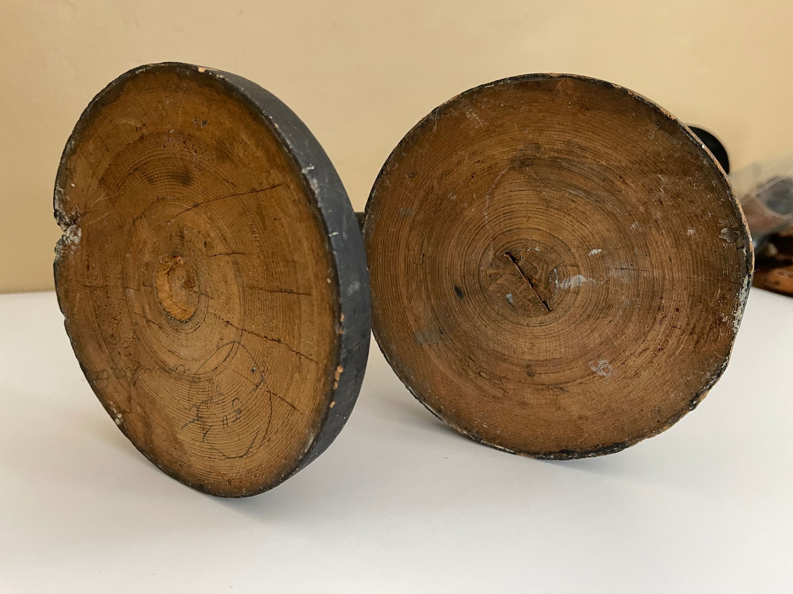 TWO WOODEN PRICKETS - 4