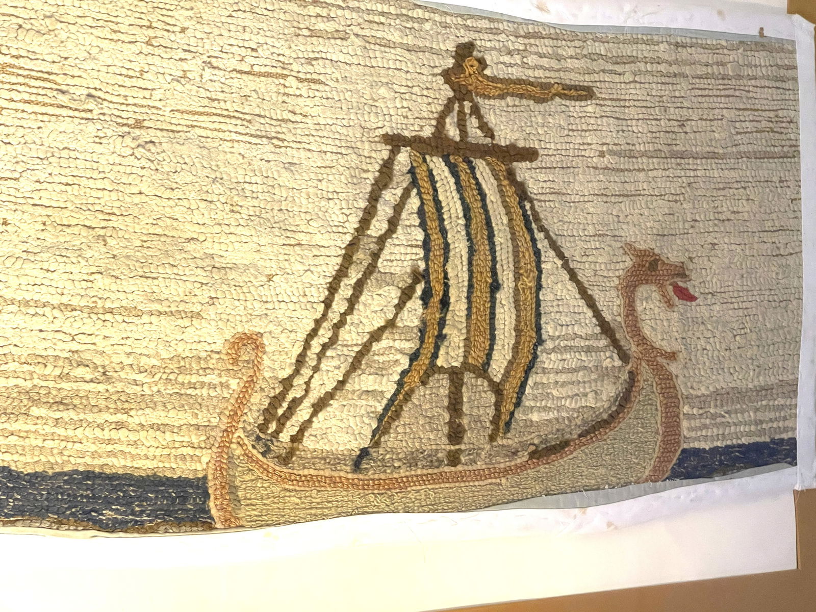 FRAMED HOOKED RUG VIKING SHIP - 2