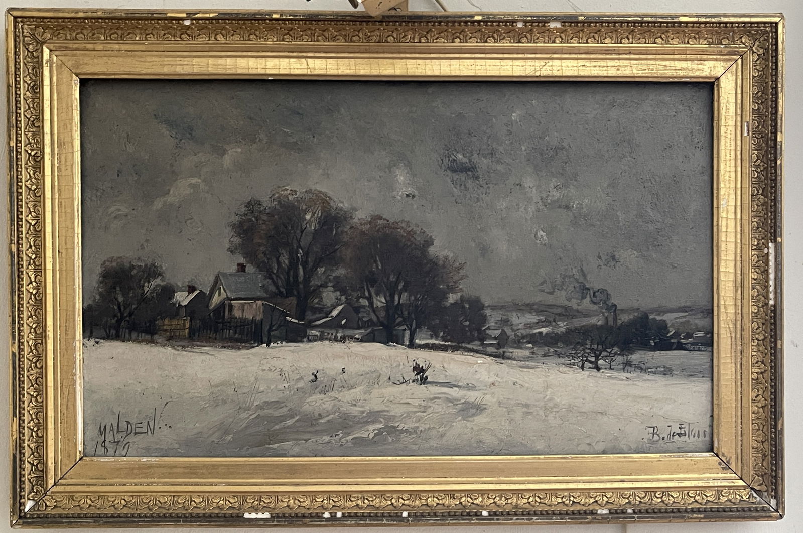 WINTER SCENE OIL ON BOARD ; MALDEN 1879: WINTER SCENE OIL ON BOARD ; MALDEN 1879 16" X 24"