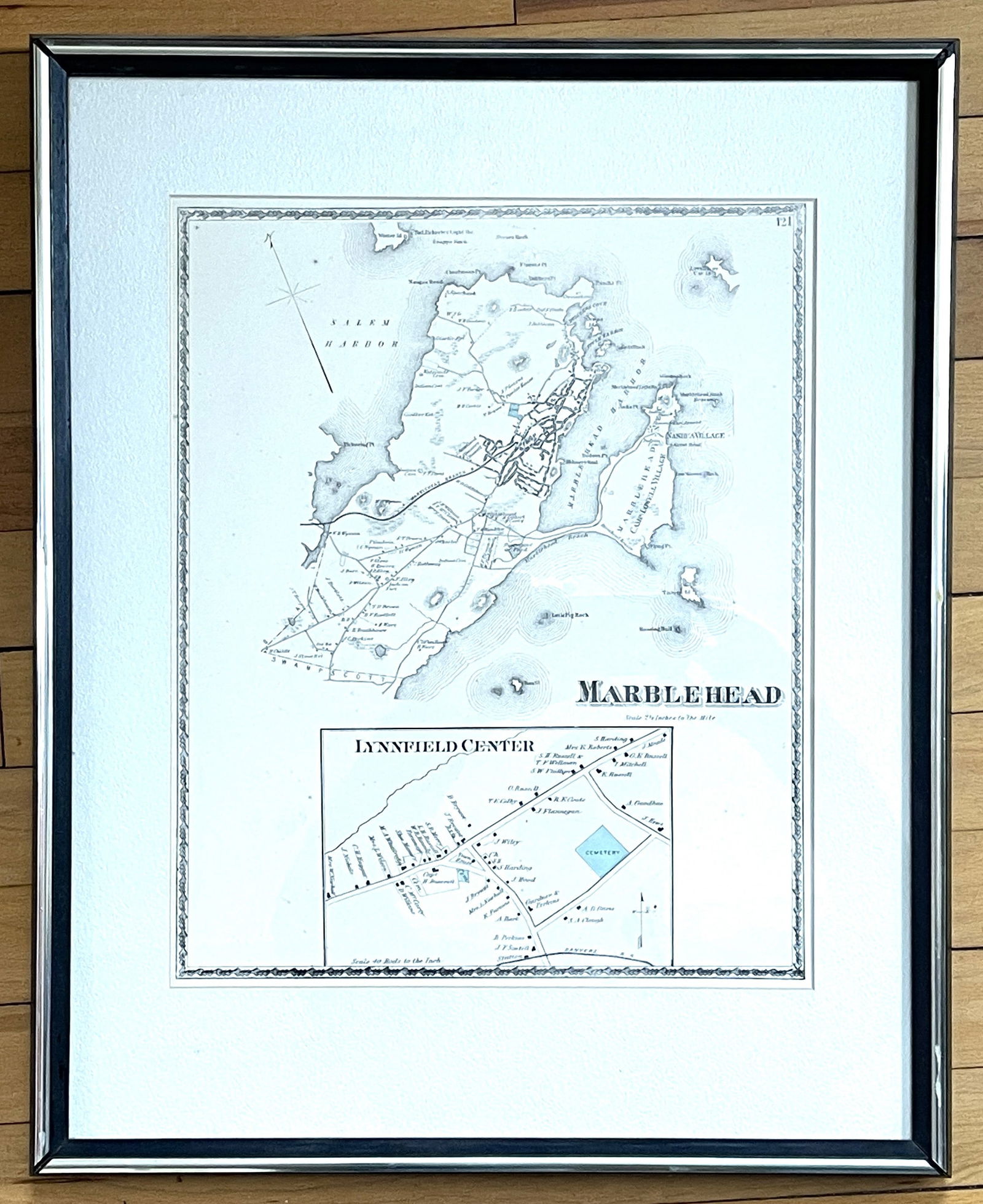 FRAMED MARBLEHEAD MAP: FRAMED MARBLEHEAD MAP 17" X 21"